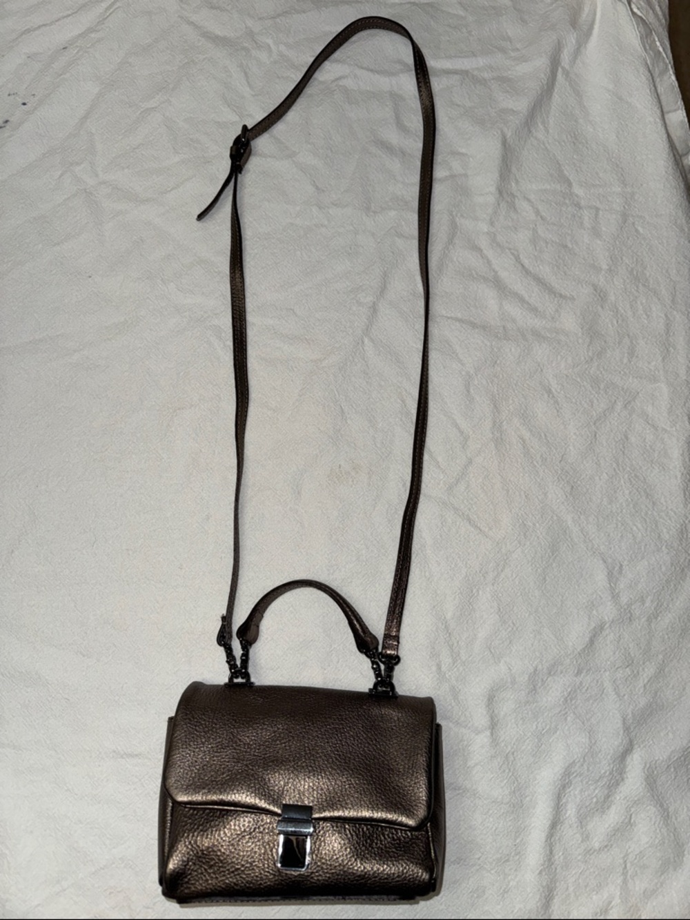 Vittoria Napoli Metallic Brown Leather Crossbody Bag with Top Handle